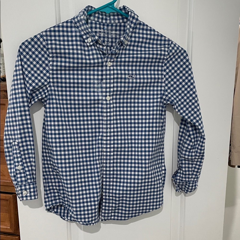 Vineyard Vines Navy and White Checkered Button-Down Shirt
